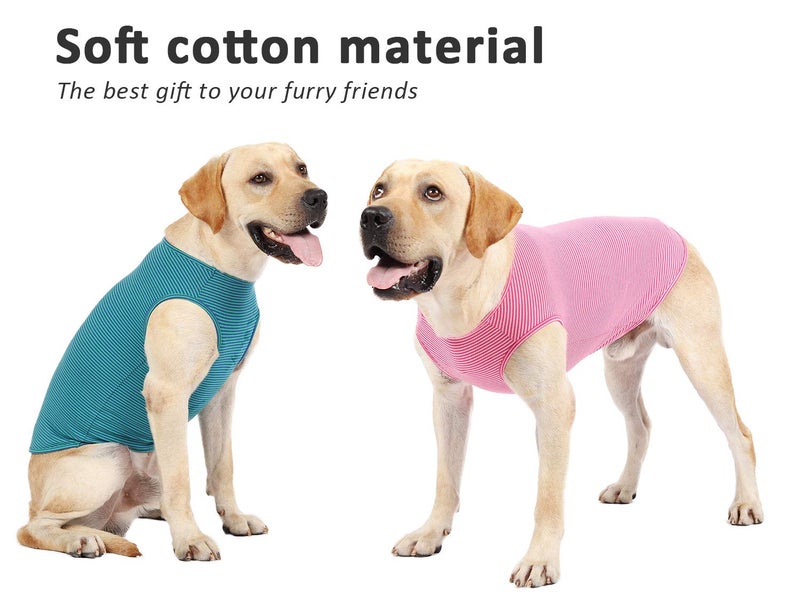 WEONE Dog Summer T-Shirts Striped Cotton Shirt,Pet Breathable Soft Basic Clothes for Small Medium Larg Boy Girl Dogs,3XL - Image 2